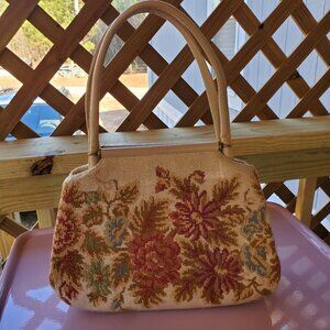 Vintage Floral Needle Point Handbag Cream with Florals